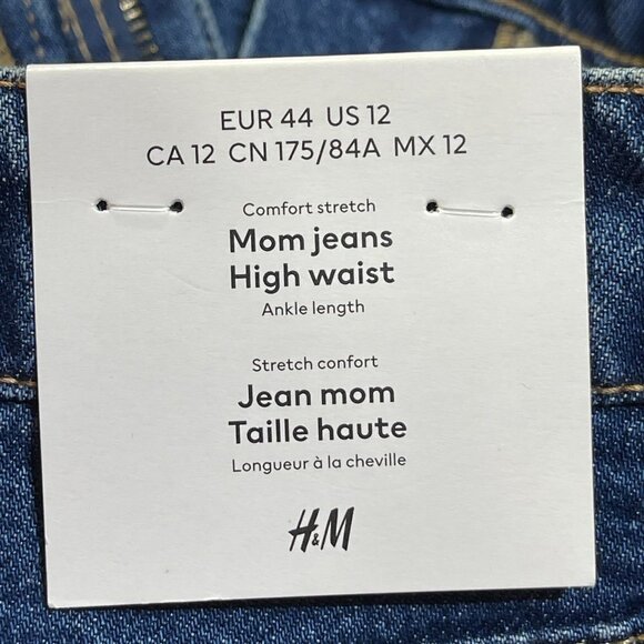 New H&M HM Mom Jeans High Rise Ankle Stretch Med Wash Size 12 - Picture 4 of 7